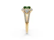Fancy Green Asscher Cut Diamond Halo Split Shank Engagement Ring Set in Yellow gold with Prong-Held Center Stone