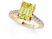 Emerald Cut Hidden Halo Pave Engagement Ring Setting for a Fancy Yellow Lab-Grown Diamond | Claw Prongs | Yellow Gold