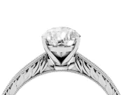 Pear Cut Diamond Solitaire Milgrain Engraved Band Set in White gold with Prong Setting