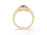 Fancy Pink Emerald Cut Diamond Halo Ring Set in Yellow gold with Pavé-Setting Band and Open Prong Center