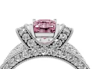 Emerald Cut Vintage Pave Engagement Ring Setting for a Fancy Pink Lab-Grown Diamond | Milgrain Edges | White Gold