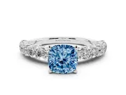 Cushion Cut Shared Prong Engagement Ring Setting for a Fancy Blue Lab-Grown Diamond | Platinum