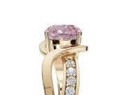 Cushion Cut Bypass Solitaire Engagement Ring Setting for a Fancy Pink Lab-Grown Diamond | Pavé Strands | Yellow Gold