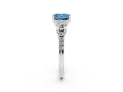 Fancy Blue Three-Stone Radiant Cut Diamond Pavé Band Ring Set in Silver with Prong-Set Trio