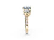 Radiant Cut Three Stone Engagement Ring Setting for a Fancy Blue Lab-Grown Diamond | Tapered Pave Band | Yellow Gold