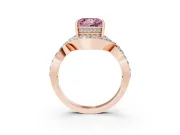 Fancy Pink Princess Cut Diamond Solitaire Twist Band Pavé Engagement Ring Set in Rose gold