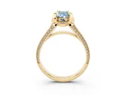 Fancy Blue Pear Cut Diamond Pavé Split Shank Solitaire Ring Set in Yellow gold with Prong Setting