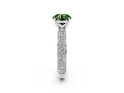 Fancy Green Round Cut Diamond Solitaire Ring Set in White gold with Prong Setting and Pavé-Set Band