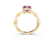 Fancy Pink Asscher Cut Diamond Solitaire Twisted Pavé Ring Set in Yellow gold with Prong Setting