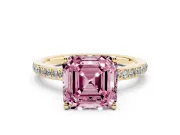 Asscher Cut Hidden Halo Engagement Ring Setting for a Fancy Pink Lab-Grown Diamond | Yellow Gold