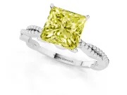 Fancy Yellow Princess Cut Diamond Solitaire Ring Set in Silver with Twisted Band and Bead Prong Setting