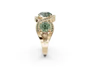 Round Three Stone Halo Engagement Ring Setting for a Fancy Green Lab-Grown Diamond | Pavé Wave Band | Yellow Gold