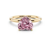 Fancy Pink Heart Cut Diamond Solitaire Ring Set in Yellow gold with Thin Band and Prong Setting