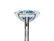 Round Halo Engagement Ring Setting for a Fancy Blue Lab-Grown Diamond | Claw Corners | Platinum
