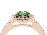 Fancy Green Oval Cut Diamond Halo Pavé Solitaire Ring Set in Rose gold with Prong-Set Center Stone