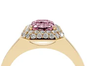 Emerald Cut Pave Halo Engagement Ring Setting for a Fancy Pink Lab-Grown Diamond | Slim Plain Band | Yellow Gold