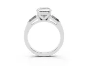Asscher Cut Diamond Solitaire Ring Set in White gold with Tapered Baguette Side Stones and Prong Setting