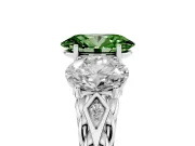 Fancy Green Oval Cut Diamond Three-Stone Ring Set in Platinum with Braided Band