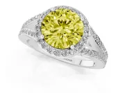 Round Halo Engagement Ring Setting for a Fancy Yellow Lab-Grown Diamond | Pave Split Shank | Platinum