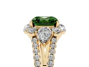Asscher Cut Scalloped Halo Engagement Ring Setting for a Fancy Green Lab-Grown Diamond | Pear Side Stones | Yellow Gold