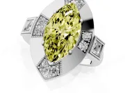 Fancy Yellow Marquise Cut Diamond Milgrain Halo Ring Set in Platinum with Split Shank
