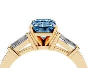 Emerald Cut Three-Stone Engagement Ring Setting for a Fancy Blue Lab-Grown Diamond | Tapered Baguettes | Yellow Gold