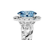 Fancy Blue Oval Cut Diamond Halo Ring Set in Platinum with Scrollwork Band and Prong Setting