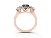 Cushion Cut Three Stone Engagement Ring Setting for a Black Center | Basket Prong Heads | Rose Gold