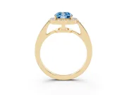Fancy Blue Cushion Cut Diamond Halo Pavé Engagement Ring Set in Yellow gold with Bezel Setting