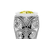 Fancy Yellow Round Cut Diamond Bezel Ring Set in White gold with Milgrain Accent Band