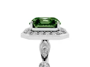 Asscher Cut Halo Engagement Ring Setting for a Fancy Green Lab-Grown Diamond | Bezel Station Shoulders | Platinum