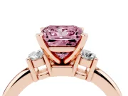 Princess Cut Three Stone Engagement Ring Setting for a Fancy Pink Lab-Grown Diamond | Round Side Stones | Rose Gold