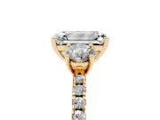 Emerald Cut Three Stone Engagement Ring Setting | Pave Shoulders | Yellow Gold