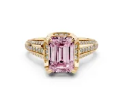 Fancy Pink Emerald Cut Diamond Pavé Split Shank Solitaire Ring Set in Yellow gold with Prong Setting