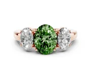 Oval Three Stone Engagement Ring Setting for a Fancy Green Lab-Grown Diamond | Double Claw Head | Rose Gold