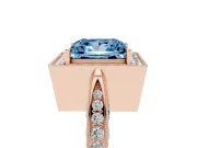 Princess Cut Milgrain Halo Engagement Ring Setting for a Fancy Blue Lab-Grown Diamond | Side Stones | Rose Gold