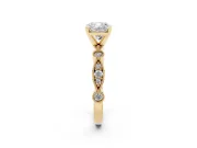 Cushion Cut Diamond Solitaire Engagement Ring Set in Yellow gold with Milgrain Bezel Accent Band