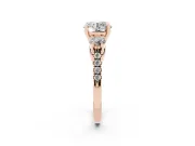 Three-Stone Round Cut Diamond Pavé Band Ring Set in Rose gold with Prong-Set Trio