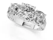 Cushion Cut Diamond Three-Stone Ring Set in White gold with Textured Band
