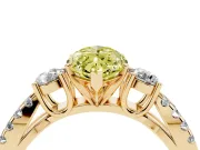 Fancy Yellow Marquise Cut Diamond Three-Stone Ring Set in Yellow gold with Pavé Split Shank and Prong Setting