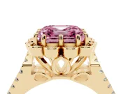 Asscher Cut Floral Halo Engagement Ring Setting for a Fancy Pink Lab-Grown Diamond | Pavé Split Shank | Yellow Gold