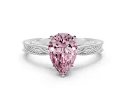 Fancy Pink Pear Cut Diamond Solitaire Milgrain Engraved Band Set in Platinum with Prong Setting