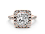 Princess Cut Raised Halo Engagement Ring Setting | Pave Band | Rose Gold