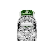 Fancy Green Cushion Cut Diamond Milgrain Halo Pavé Engagement Ring Set in White gold with Prong Setting