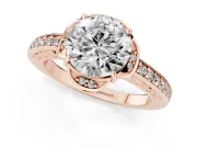 Round Floral Pavé Engagement Ring Setting | Petal Accents | Rose Gold