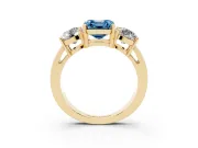 Asscher Cut Three Stone Engagement Ring Setting for a Fancy Blue Lab-Grown Diamond | Wide Plain Band | Yellow Gold
