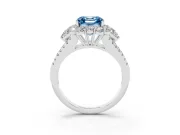 Fancy Blue Asscher Cut Diamond Halo Split Shank Engagement Ring Set in Silver with Prong-Held Center Stone