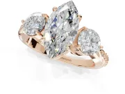 Marquise Three Stone Engagement Ring Setting | Tapered Pave Band | Rose Gold