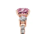 Cushion Cut Three Stone Pavé Engagement Ring Setting for a Fancy Pink Lab-Grown Diamond | Round Side Stones | Rose Gold