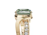 Asscher Cut Bypass Solitaire Engagement Ring Setting for a Fancy Green Lab-Grown Diamond | Pavé Strands | Yellow Gold
